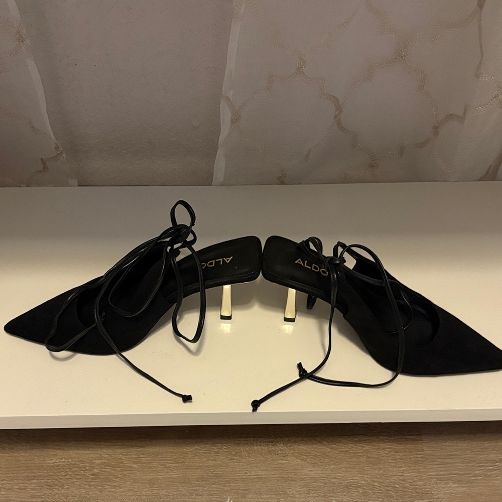 Aldo Elegant Black Lace-Up Heels - Picture 2 of 5